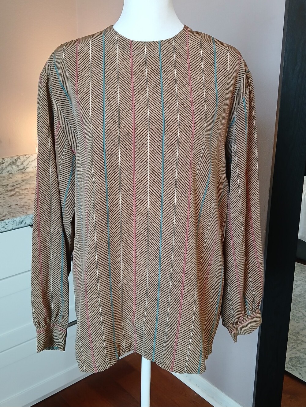 VTG 80s Pendleton Blouse Top Country Sophisticates Sz L Brown Tan Blue Stripes